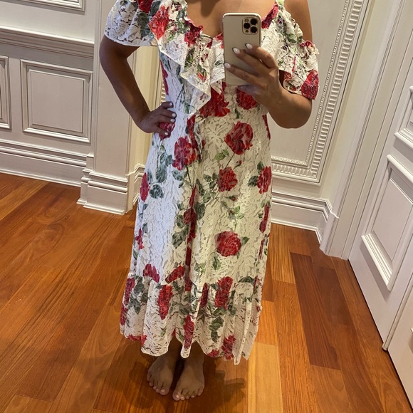 BCBG high low lace dress size medium with off shoulder detail - Picture 3 of 8